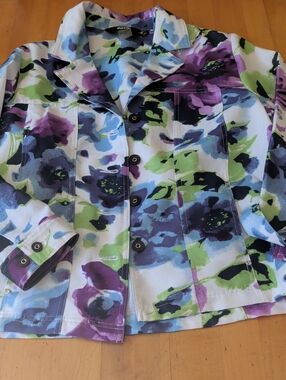 Alia Floral Print Jacket in Purple, Blue, Green, Black